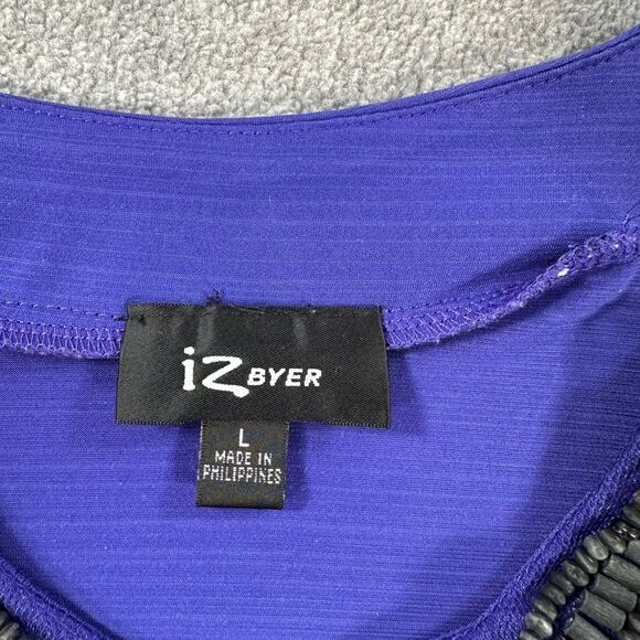 IZ Byer Y2k Statement Neck Beaded Top Women's Large Purple Gathered Waist - Picture 3 of 8